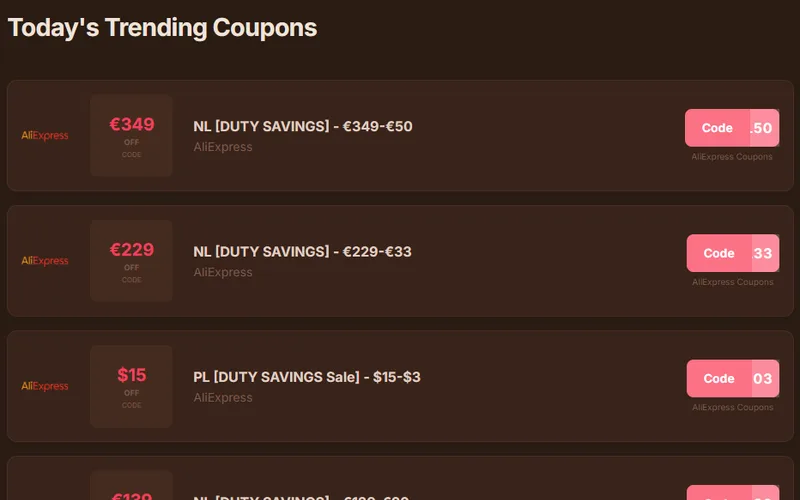 Screenshot of Aliexpress Coupon