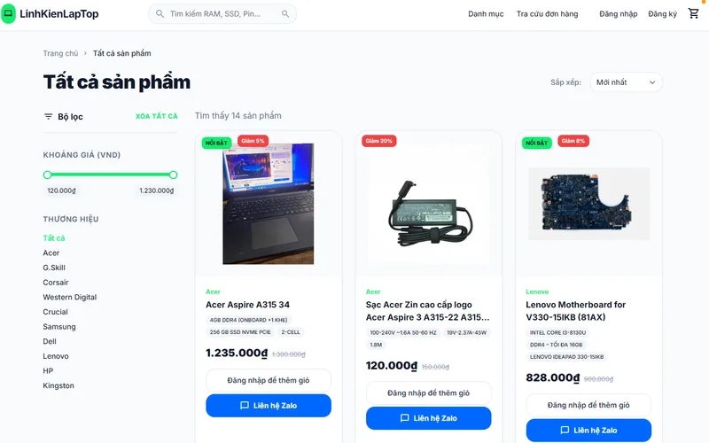 Screenshot of Laptop Selling